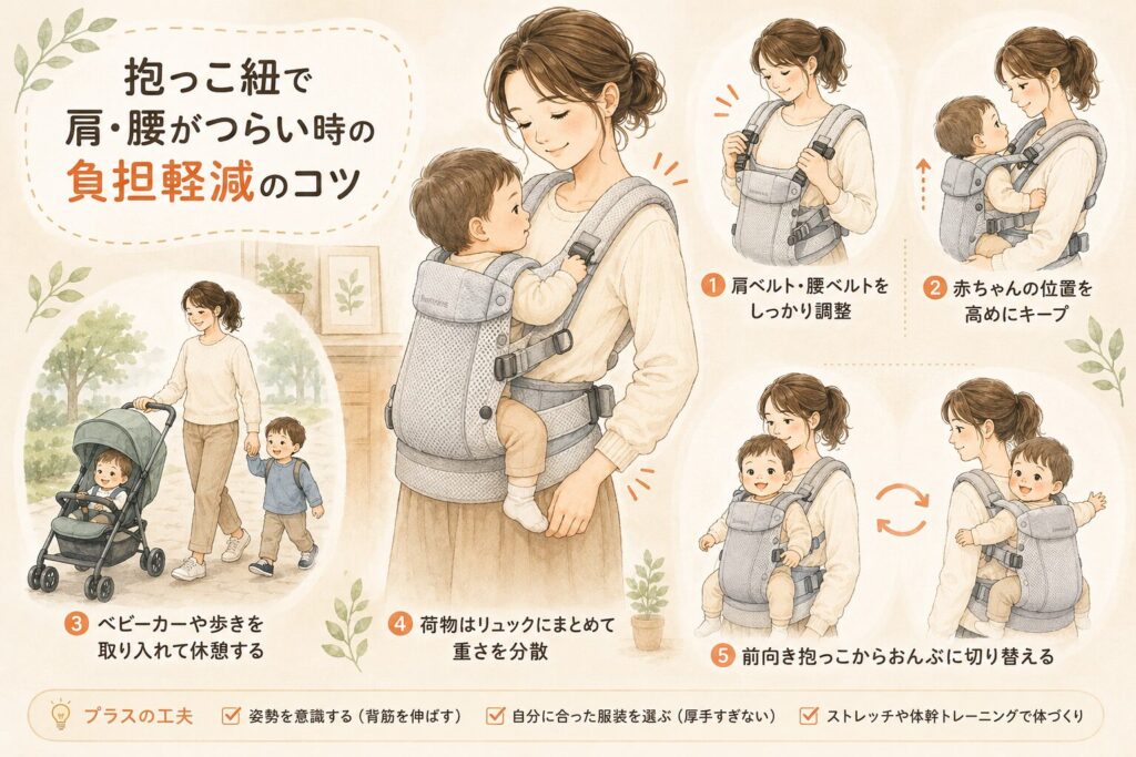 抱っこ紐で肩・腰がつらい時の負担軽減のコツ